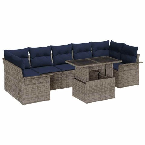 Zestaw Sof na Ogród z poduszką 8 pcs Szary Rattan poli