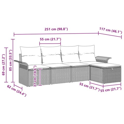 Zestaw Sof na Ogród 5 pcs Brązowy i czerwony polirattan