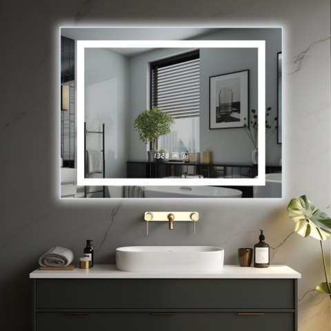 Lustro łazienkowe LED 80x60 cm z zegarem i funkcją odmgławia