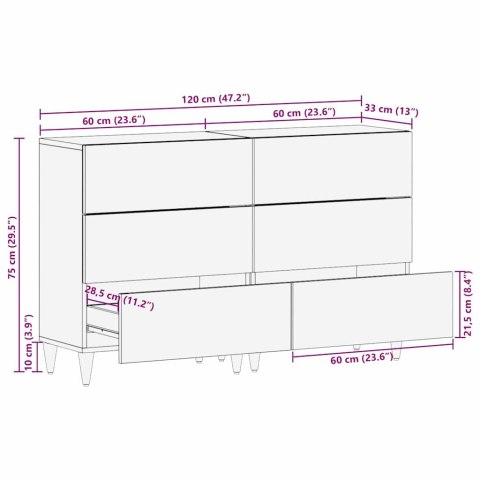 Bufet 2 pcs Biały 120 x 33,5 x 75 cm lite drewno mango