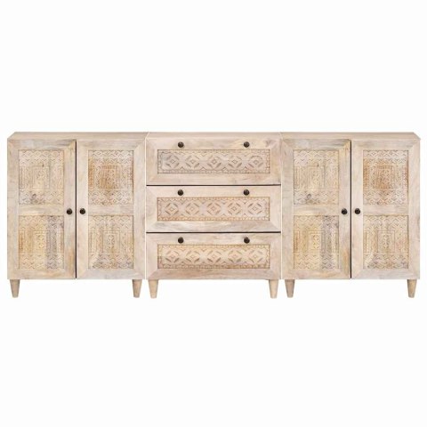 Bufet 3 pcs Biały 180 x 33,5 x 75 cm lite drewno mango