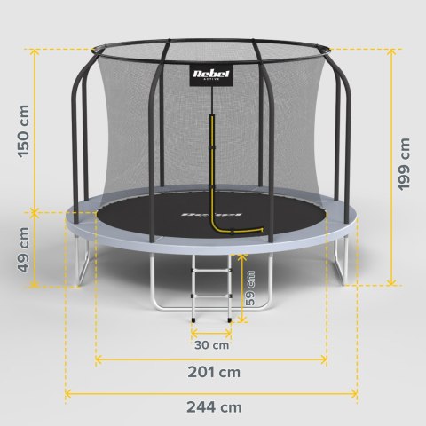 Trampolina Rebel Active PRO 8ft/244 cm, siatka, drabinka