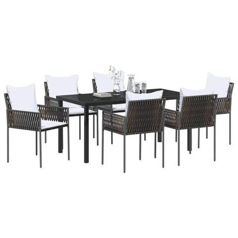 Zestaw do jadalni w ogrodzie 7 pcs Brązowy i czarny Rattan PE