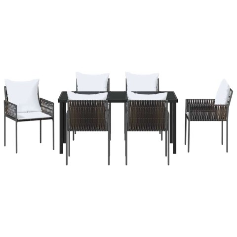 Zestaw do jadalni w ogrodzie 7 pcs Brązowy i czarny Rattan PE