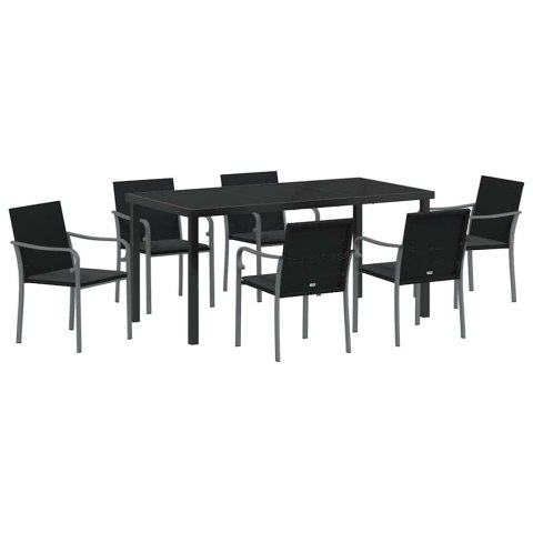 Zestaw do jadalni w ogrodzie 7 pcs Czarny i szary Rattan PE