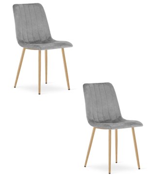 Krzesło LAVA - jasny szary aksamit / nogi kolor drewna x 2