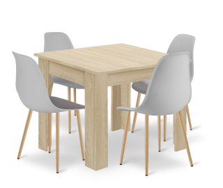 Zestaw Stół NP 80x80cm Dąb Sonoma + 4 krzesła WAT szare / nogi naturalne