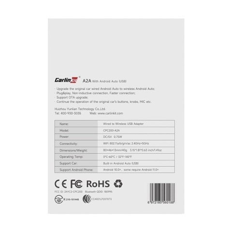 Adapter CARLINKIT A2A Adapter Bezprzewodowy Android Auto czarny (OUTLET)