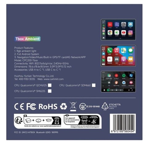 Adapter CARLINKIT TBOX Ambient 8GB+128GB Android 13- 8G/128G Carplay I Android Auto czarny (OUTLET)