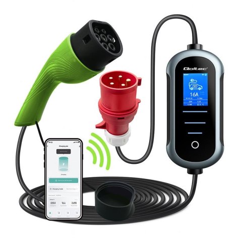 Ładowarka Qoltec do samochodu elektrycznego EV z regulacją 2w1 typ2 | 22kW | 400V | Wi-Fi | TUYA | SMART LIFE | LCD | Wallbox | 