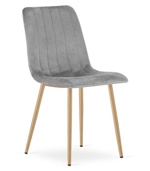 Krzesło LAVA - jasny szary aksamit / nogi kolor drewna x 3