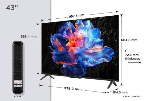 Telewizor TCL 43V6C DLED 43'' 4K Ultra HD Google TV Dolby Atmos DVB-T2 Czarny