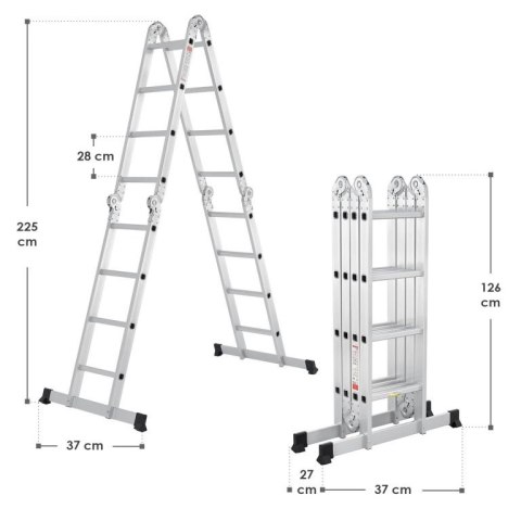Aluminiowa drabina składana 3,6 m, 4-segmentowa, 6 szczebli
