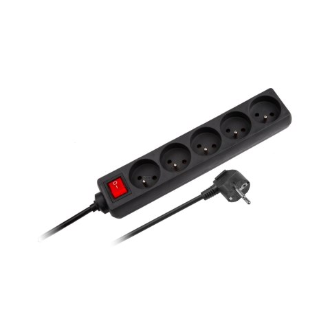 Przedłużacz 5 gniazd 3m typu francuskiego z przełącznikiem (3x1,5mm) Rebel czarny