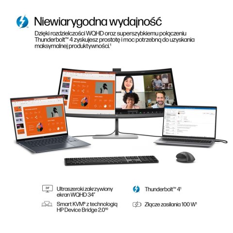 Monitor HP LED 34" S7 Pro 734pm (8K157UT) Curved IPS 120Hz WQHD Kamera RJ-45 ThunderBolt 4