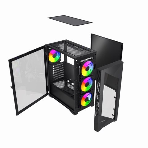 GEMBIRD OBUDOWA FORNAX 900ARGB MIDI-TOWER (2X USB 3.1, 1X USB TYPE-C) 4X FAN, CZARNA