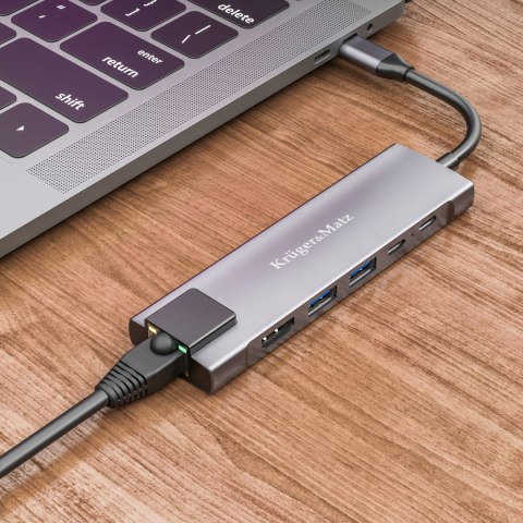 Adapter (HUB) USB typu C na HDMI/2x USB3.0/2x USB typu C/RJ45