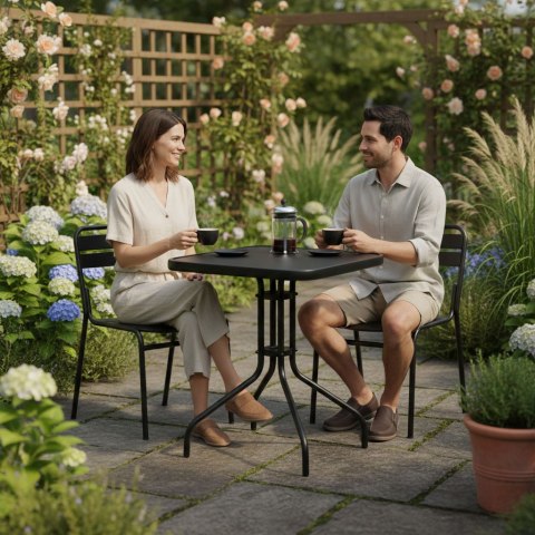Stolik ogrodowy kwadratowy 60 cm szkło hartowane stół na ogród taras balkon czarny MultiGarden