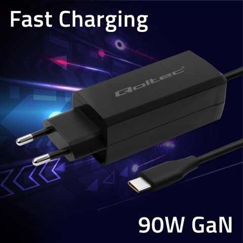 QOLTEC ŁADOWARKA SIECIOWA 90W GAN | 5-20V | 3-4.5A | USB-C 3.1