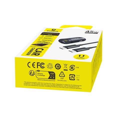 Ładowarka samochodowa USB-C z kablem USB-C 45W 1m - czarna