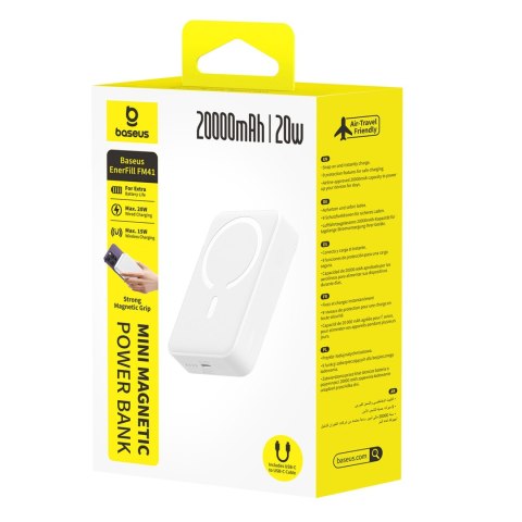 Powerbank magnetyczny 20000mAh 20W EnerFill FM41 z kablem USB-C 30cm - biały