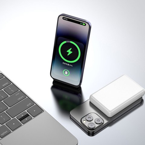 Powerbank magnetyczny K14S 5000mAh USB-A USB-C 20W - biały