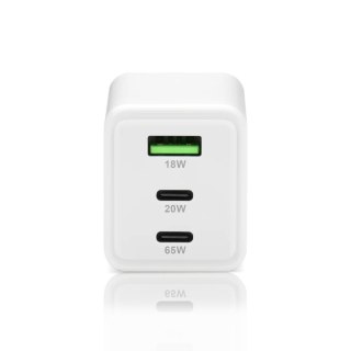 EVERACTIVE ŁADOWARKA SIECIOWA GAN 1 X USB, 2 X USB-C QUICK CHARGE 4+ 65W BIAŁA SC-655Q