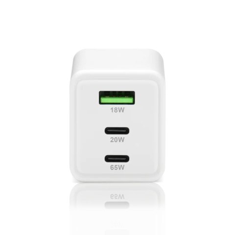 EVERACTIVE ŁADOWARKA SIECIOWA GAN 1 X USB, 2 X USB-C QUICK CHARGE 4+ 65W BIAŁA SC-655Q