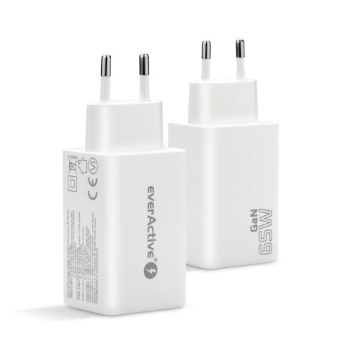 EVERACTIVE ŁADOWARKA SIECIOWA GAN 1 X USB, 2 X USB-C QUICK CHARGE 4+ 65W BIAŁA SC-655Q