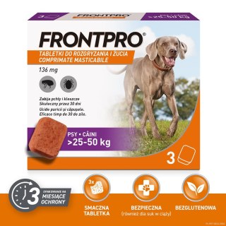 FRONTPRO Tabletki na pchły i kleszcze dla psa (>25-50 kg) - 3x 136mg