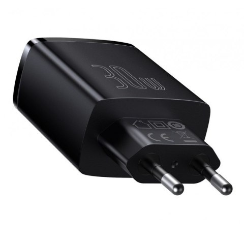 Ładowarka sieciowa Baseus Compact Quick Charger, 2xUSB, USB-C, PD, 3A, 30W (czarna)