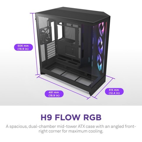 NZXT OBUDOWA H9 FLOW RGB+ MIDI TOWER Z OKNEM CZARNA