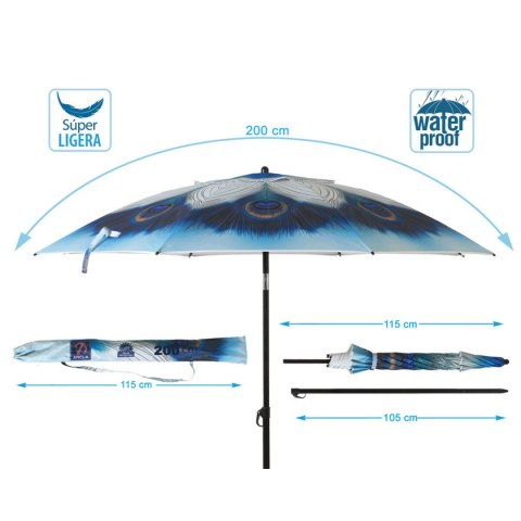 Parasol plażowy Niebieski Ø 200 cm SPF50+ Paw
