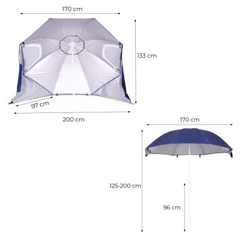 Parasol plażowy 2w1 namiot ze ściankami regulowany 125-200 cm niebieski MultiGarden
