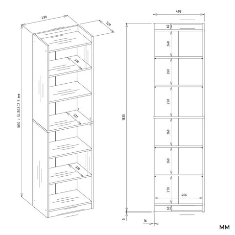 REGAŁ RIMINI Szafka 50 Cm 7 Półek Na Książki Segregatory Do Biura DĄB ARTISAN