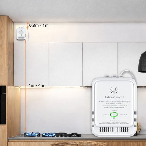 QOLTEC CZUJNIK WYCIEKU GAZU ZIEMNEGO I TLENKU WĘGLA (CZADU) | TUYA | WI-FI | ALARM 85DB | LED