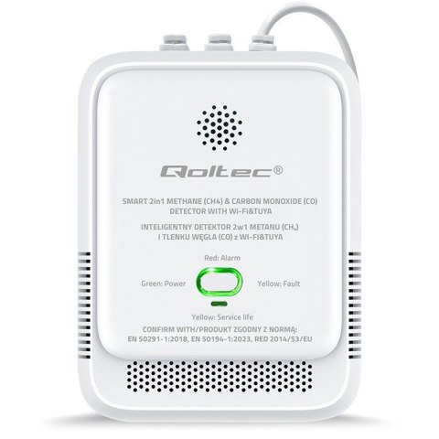 QOLTEC CZUJNIK WYCIEKU GAZU ZIEMNEGO I TLENKU WĘGLA (CZADU) | TUYA | WI-FI | ALARM 85DB | LED