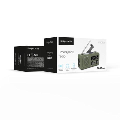 Radio solarne, przenośne radio awaryjne SOS, powerbank 2000mAh, latarka, dynamo, Kruger&Matz