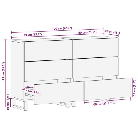 Bufet 2 pcs Brązowy 60 x 33 x 75 cm Drewno z mango