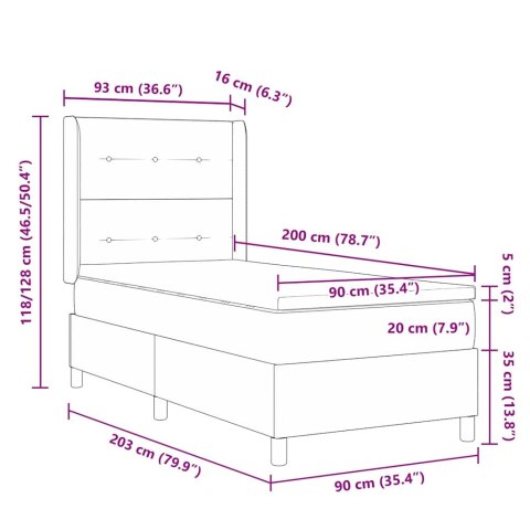 Łóżko sprężynowe z materacem Niebieski 90 x 200 cm Aksamit
