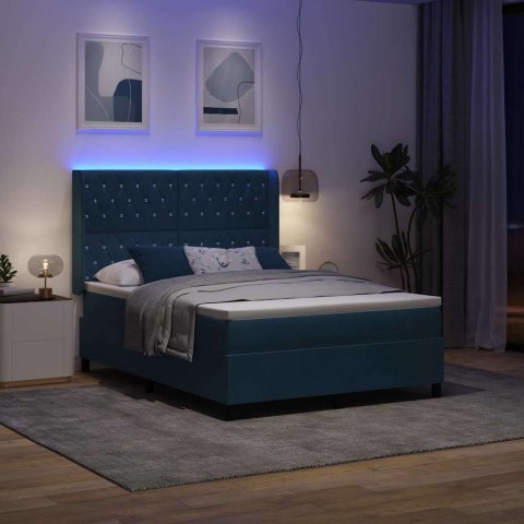 Łóżko sprężynowe z paskami LED Niebieski 140 x 200 cm Aksamit