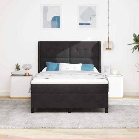 Łóżko sprężynowe z paskami LED Czarny 140 x 190 cm Aksamit