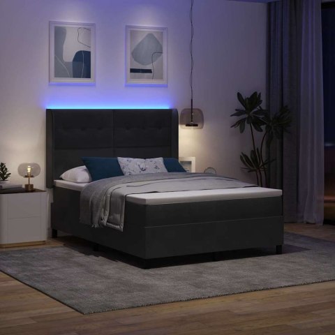 Łóżko sprężynowe z paskami LED Czarny 140 x 200 cm Aksamit