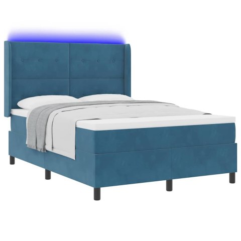 Łóżko sprężynowe z paskami LED Niebieski 140 x 190 cm Aksamit