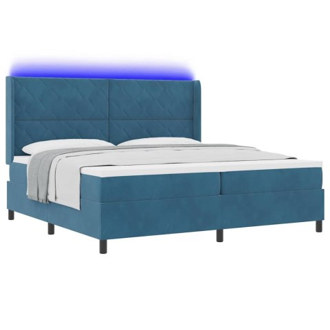 Łóżko sprężynowe z paskami LED Niebieski 200 x 200 cm Aksamit