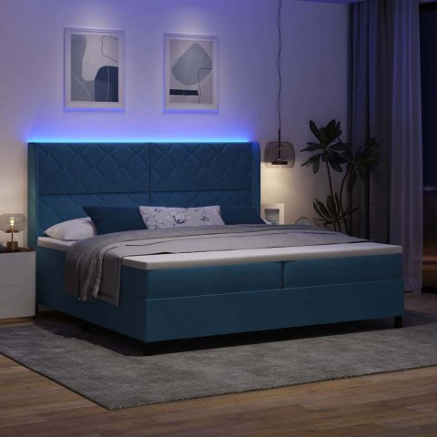 Łóżko sprężynowe z paskami LED Niebieski 200 x 200 cm Aksamit