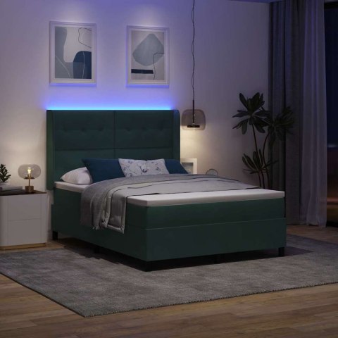Łóżko sprężynowe z paskami LED Zielony 140 x 190 cm Aksamit
