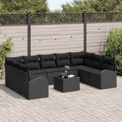 Zestaw Sof z poduszką 10 pcs Czarny Rattan poli