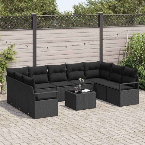 Zestaw Sof z poduszką 10 pcs Czarny polirattan