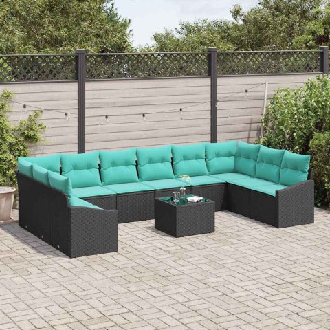 Zestaw Sof z poduszką 11 pcs Czarny polirattan